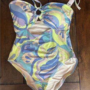 GAP Blue, Purple and Lime Green One Piece Swimsuit with Sweetheart Neckline